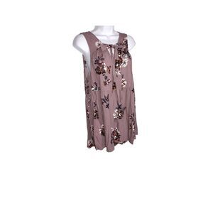 Torrid  Tunic Top Size 1 Mauve Floral Sleeveless Tie Neck Pullover